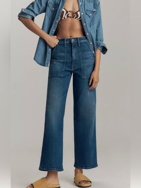 Pilcro Anthropologie The Icon Trendy Modern Wide Leg Jeans in Dark Blue